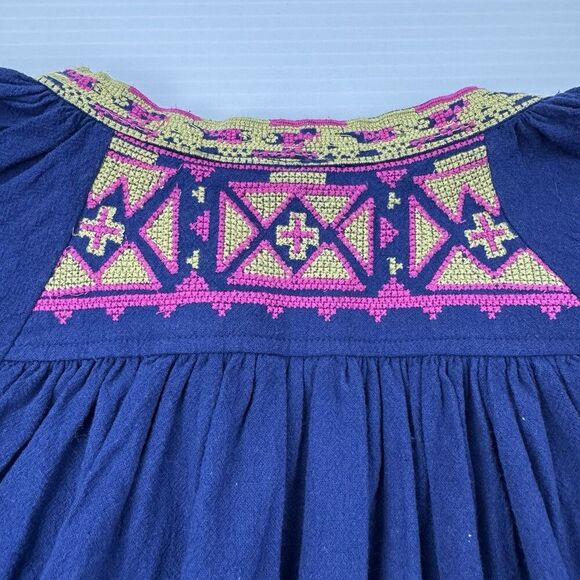 Free People Cherry Bomb Embroidered Peasant Blouse Navy Blue Pink Boho Top S - Picture 5 of 10
